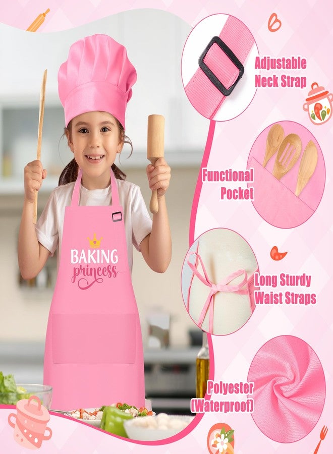 GROBRO7 4Pcs Kids Apron and Chef Hat Set Gift for Girls, Princess Kitchen Baking Princess Pattern Adjustable Kitchen Aprons with 2 Pockets Waterproof Smocks Hats for Baking Cooking Painting Training - Image 3